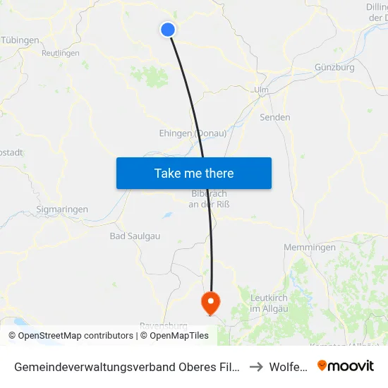 Gemeindeverwaltungsverband Oberes Filstal to Wolfegg map