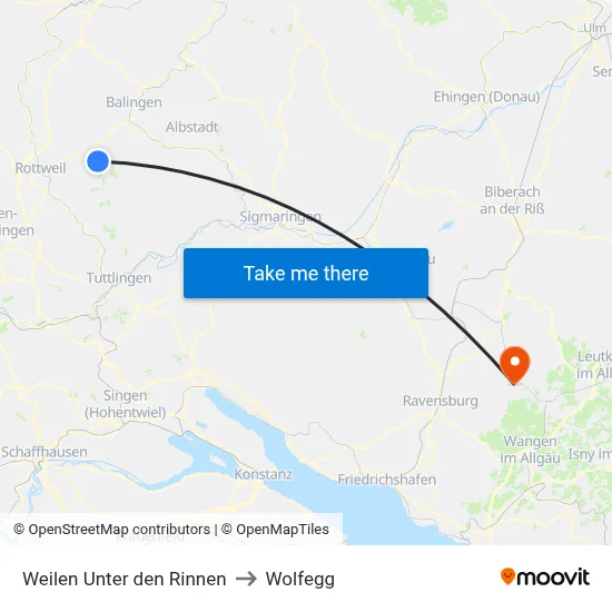 Weilen Unter den Rinnen to Wolfegg map
