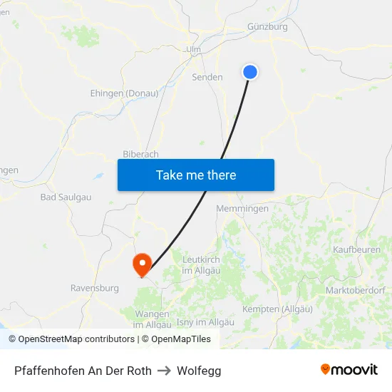 Pfaffenhofen An Der Roth to Wolfegg map