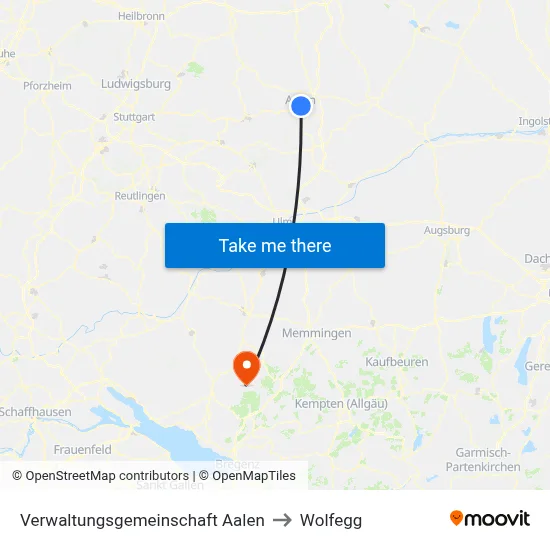 Verwaltungsgemeinschaft Aalen to Wolfegg map