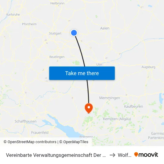 Vereinbarte Verwaltungsgemeinschaft Der Stadt Schorndorf to Wolfegg map