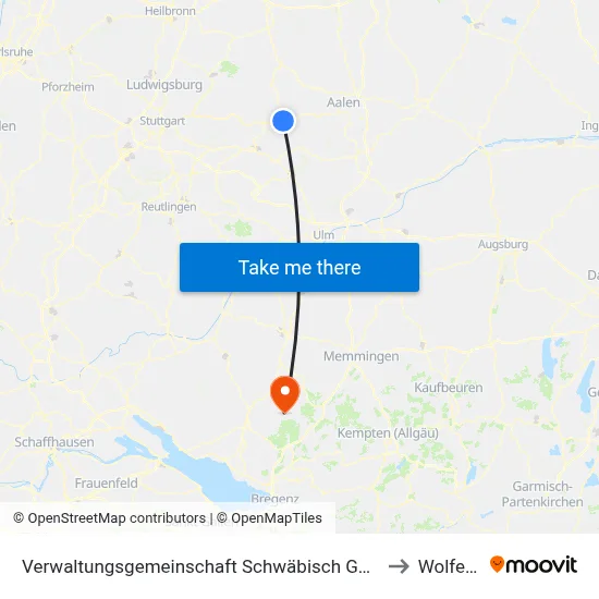 Verwaltungsgemeinschaft Schwäbisch Gmünd to Wolfegg map