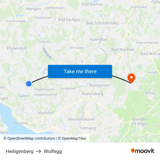 Heiligenberg to Wolfegg map