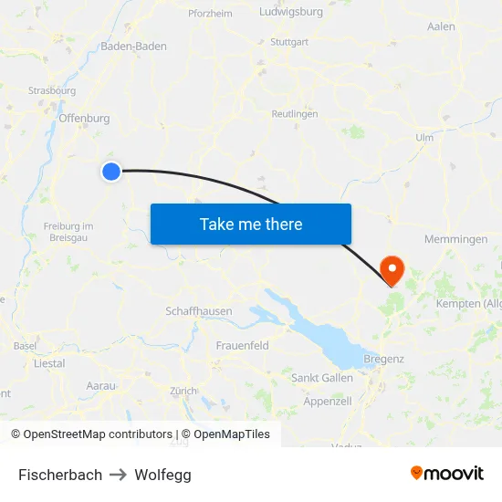 Fischerbach to Wolfegg map