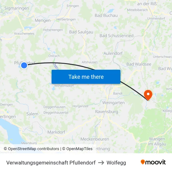 Verwaltungsgemeinschaft Pfullendorf to Wolfegg map