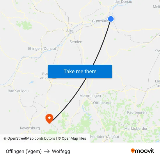 Offingen (Vgem) to Wolfegg map