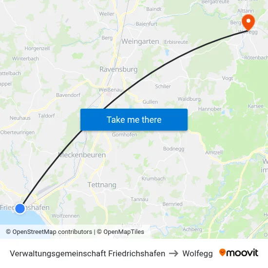 Verwaltungsgemeinschaft Friedrichshafen to Wolfegg map