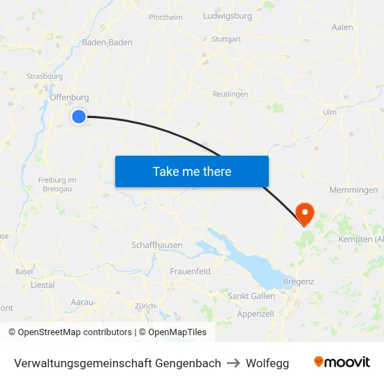 Verwaltungsgemeinschaft Gengenbach to Wolfegg map