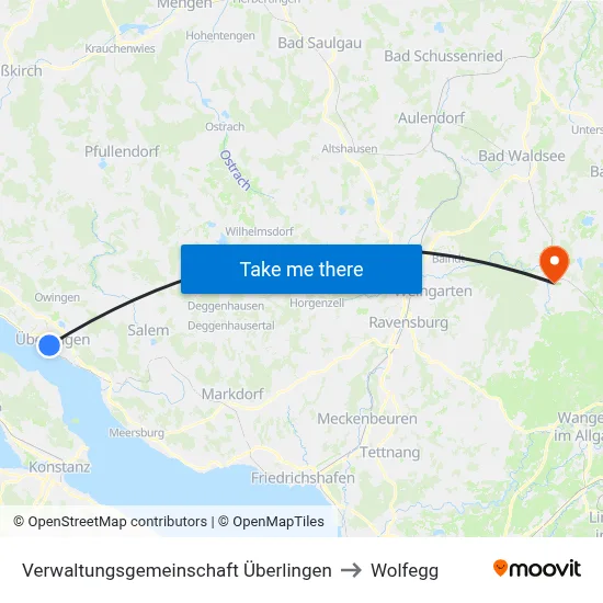 Verwaltungsgemeinschaft Überlingen to Wolfegg map