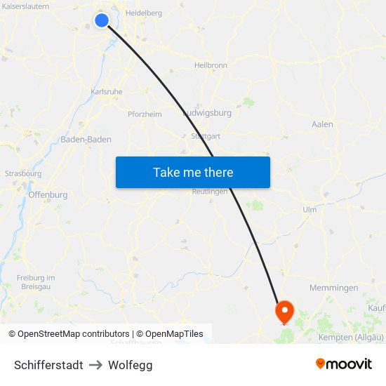 Schifferstadt to Wolfegg map