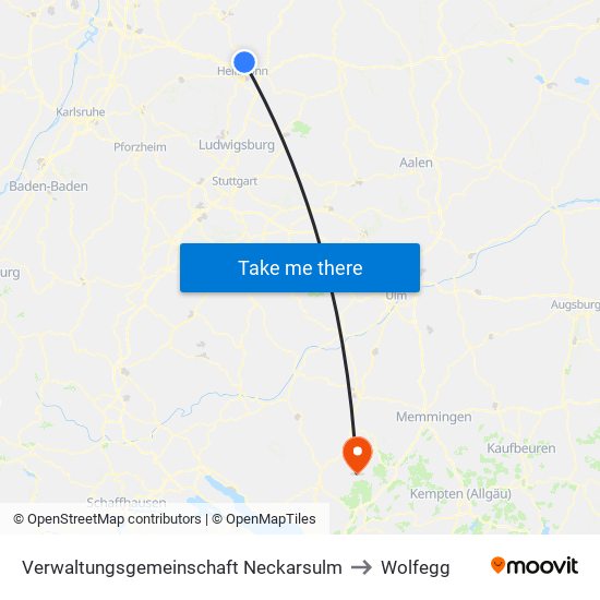 Verwaltungsgemeinschaft Neckarsulm to Wolfegg map