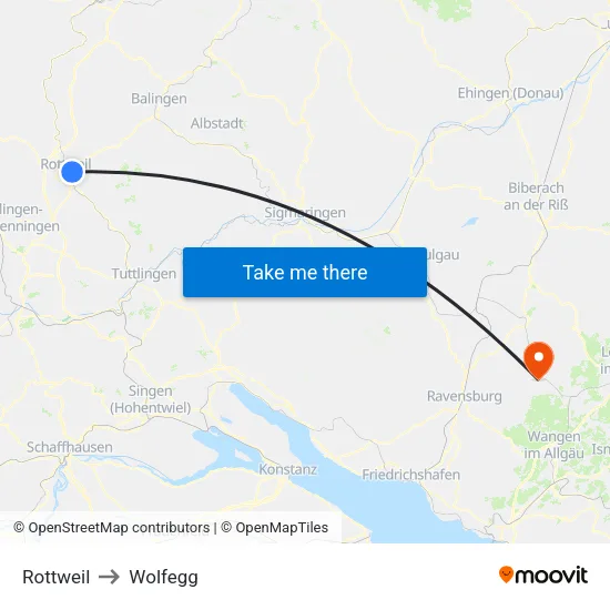 Rottweil to Wolfegg map