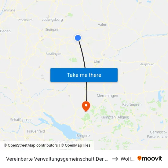 Vereinbarte Verwaltungsgemeinschaft Der Stadt Göppingen to Wolfegg map