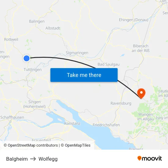 Balgheim to Wolfegg map