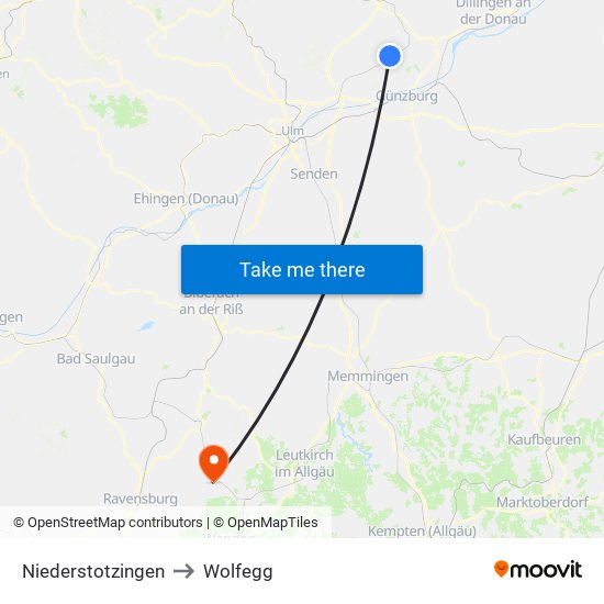 Niederstotzingen to Wolfegg map