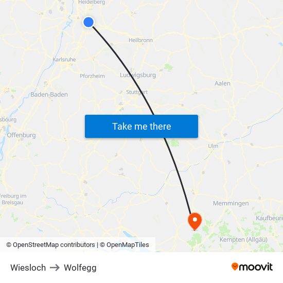 Wiesloch to Wolfegg map