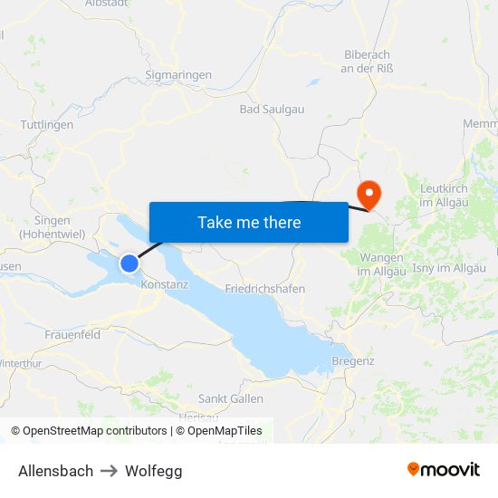 Allensbach to Wolfegg map