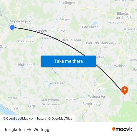 Inzigkofen to Wolfegg map