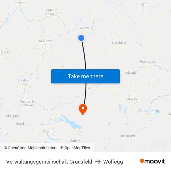 Verwaltungsgemeinschaft Grünsfeld to Wolfegg map