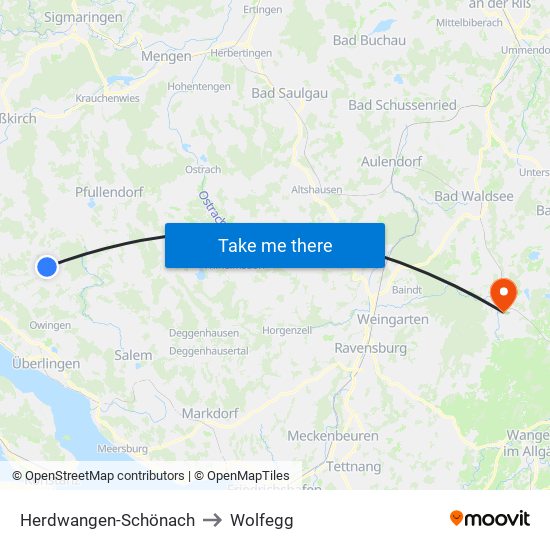 Herdwangen-Schönach to Wolfegg map