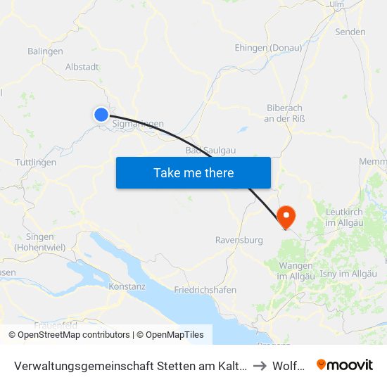 Verwaltungsgemeinschaft Stetten am Kalten Markt to Wolfegg map