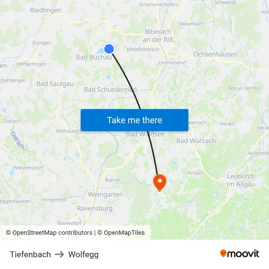 Tiefenbach to Wolfegg map