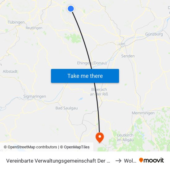Vereinbarte Verwaltungsgemeinschaft Der Stadt Weilheim An Der Teck to Wolfegg map