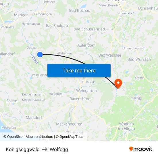 Königseggwald to Wolfegg map