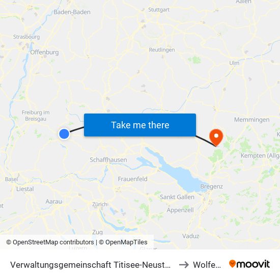 Verwaltungsgemeinschaft Titisee-Neustadt to Wolfegg map