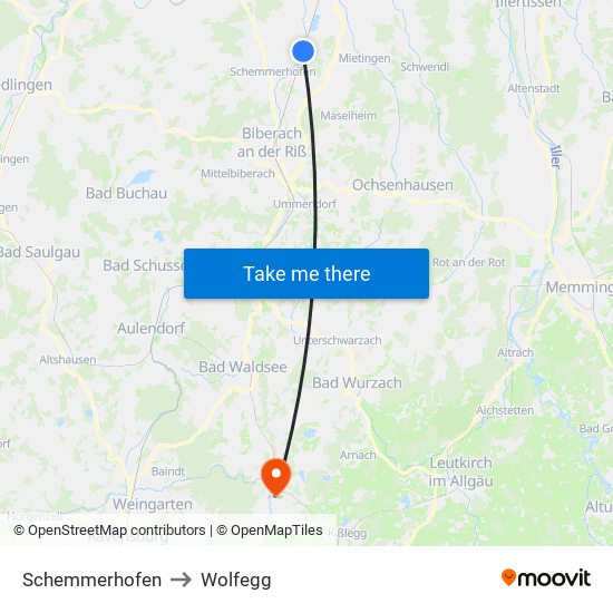 Schemmerhofen to Wolfegg map