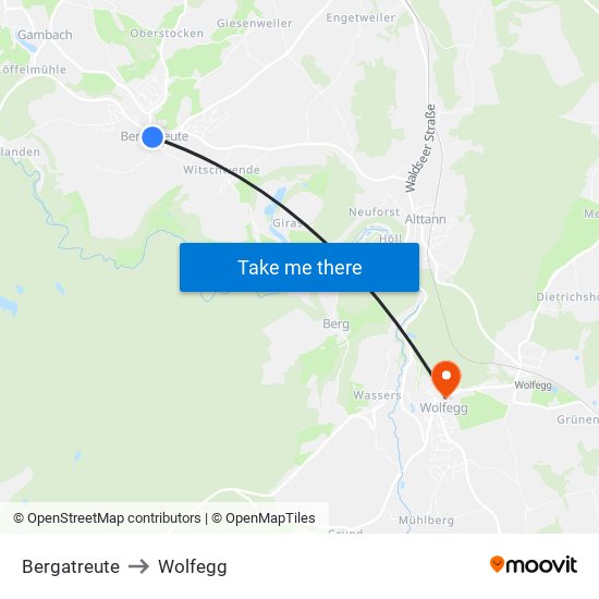 Bergatreute to Wolfegg map