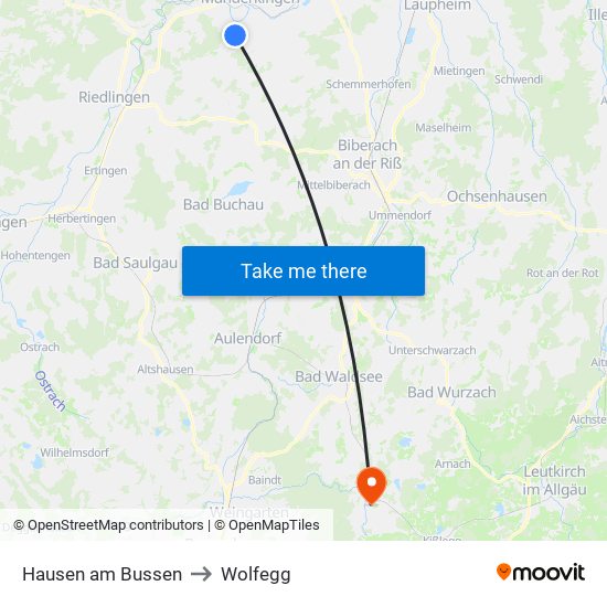 Hausen am Bussen to Wolfegg map