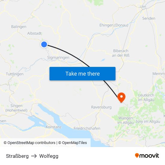 Straßberg to Wolfegg map