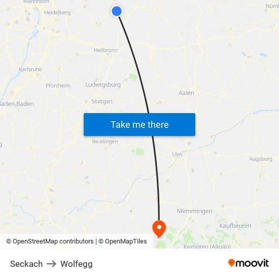 Seckach to Wolfegg map