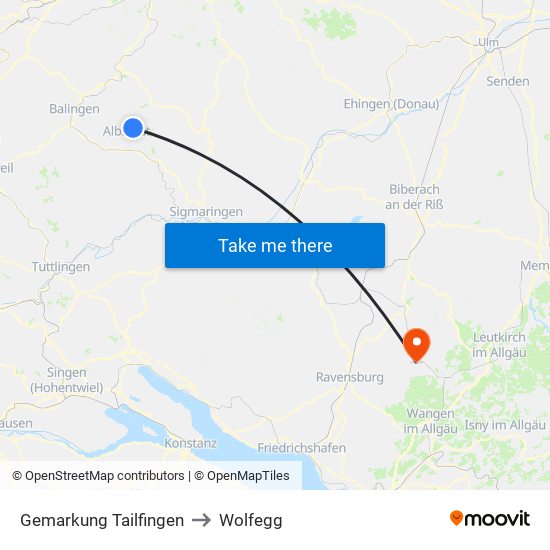 Gemarkung Tailfingen to Wolfegg map