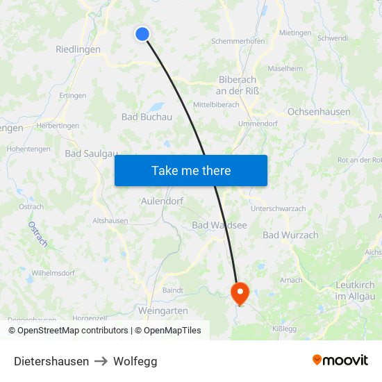 Dietershausen to Wolfegg map
