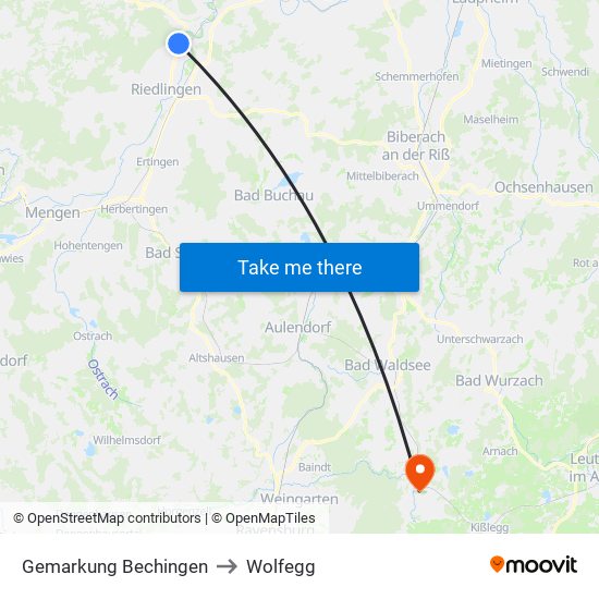 Gemarkung Bechingen to Wolfegg map
