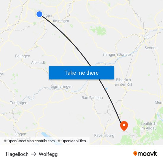 Hagelloch to Wolfegg map