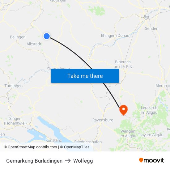 Gemarkung Burladingen to Wolfegg map