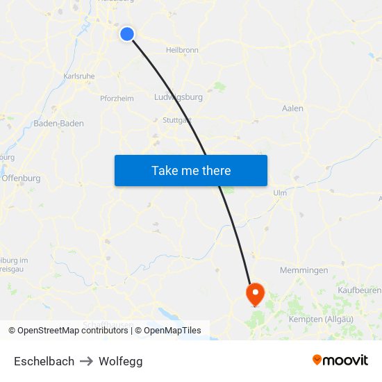 Eschelbach to Wolfegg map
