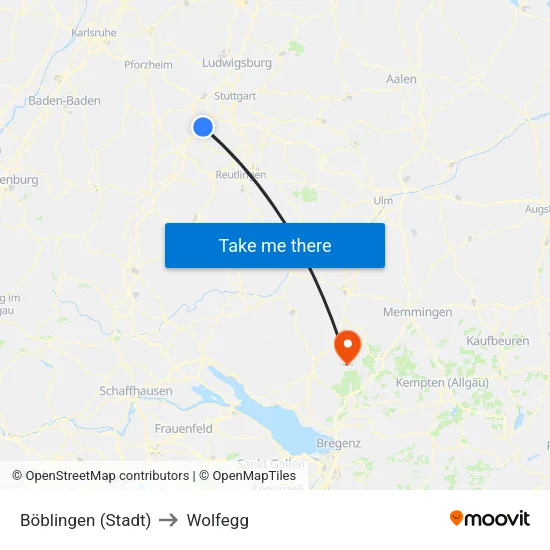 Böblingen (Stadt) to Wolfegg map