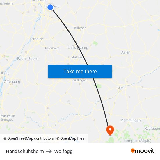 Handschuhsheim to Wolfegg map
