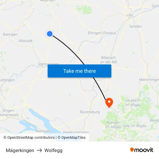 Mägerkingen to Wolfegg map