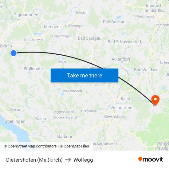 Dietershofen (Meßkirch) to Wolfegg map