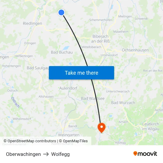 Oberwachingen to Wolfegg map