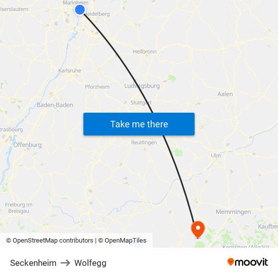 Seckenheim to Wolfegg map