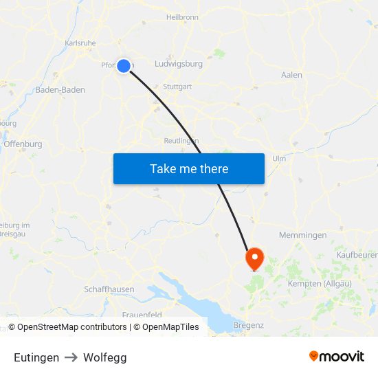 Eutingen to Wolfegg map