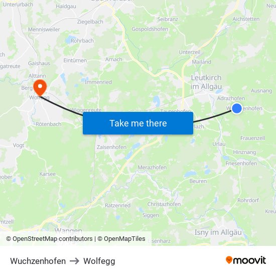 Wuchzenhofen to Wolfegg map