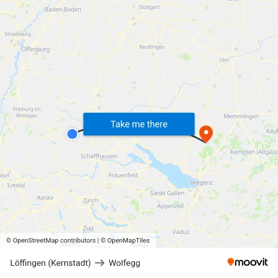 Löffingen (Kernstadt) to Wolfegg map