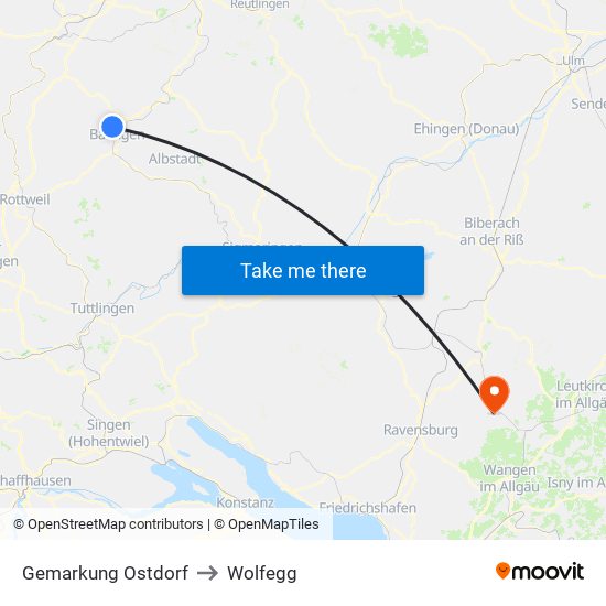 Gemarkung Ostdorf to Wolfegg map